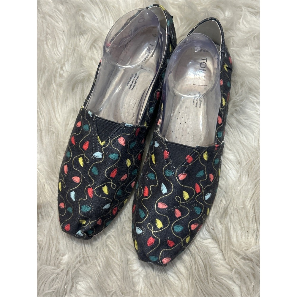 Toms Ladies 6.5 Belmont Christmas Tree Lights Holiday Bulbs Slip-on Shoes Flats